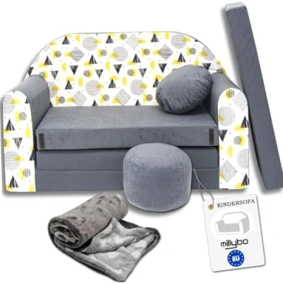 Immagine di millybo divano per bambini con funzione di sonno, pieghevole, 3 in 1, bambini, letto, ragazze, ragazzi, mini cameretta dei grigio AJ4