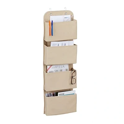 Immagine di Relaxdays Portaoggetti da Parete, 4 Scomparti, Organizer Porta con Ganci, Salvaspazio per Bagno e Ufficio, Beige, 60% Tessuto Non Tessuto, 1 pz