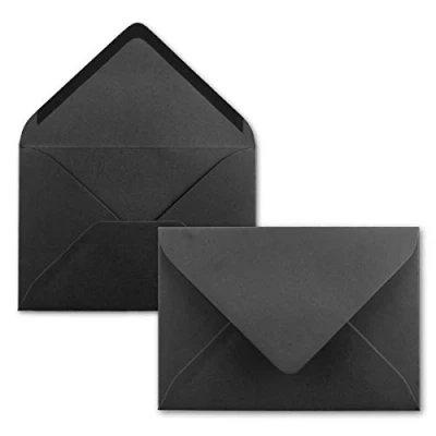 Immagine di 100x Buste B6 17,5 x 12,5 cm nero colla umida con lembo a punta 120 g/m² per matrimoni, biglietti d&#039;auguri, inviti