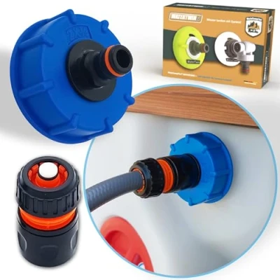 Immagine di MaJoCompTec® WATERTWIN adattatore di riempimento per serbatoio dell&#039;acqua, camper, caravan, compatibile con Gardena (set base, tappo del IG60 filettatura grossa)