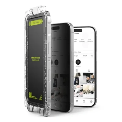 Immagine di Ringke Easy Slide Privacy Tempered Glass (2 Pezzi) Pellicola Protezione Compatibile con iPhone 16 Plus, Anti Spy Protettiva Vetro Temperato Strumento di Installazione Facile