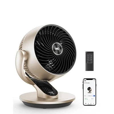 Immagine di Dreo Ventilatore da tavolo intelligente, 28 dB, diametro di 18 cm, 4 velocità, 5 modalità, timer 12 ore, oscillazione 120+90, telecomando vocale, funzione raffreddamento, Lynx S, argento, colore oro