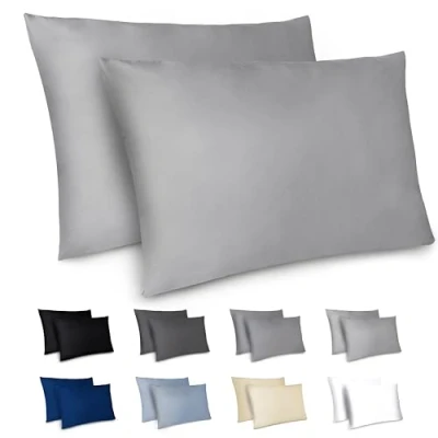 Immagine di Dreamzie Federe Cuscino Letto 50x70cm Set da 2 in Microfibra Spazzolata con Cerniera Certificate Oeko Tex Cuscini Matrimoniale Grigio