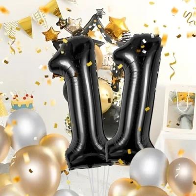 Immagine di Palloncini Compleanno 11 anni Noir 101 CM Palloncino Numero Gonfiabile in Foil Decorazioni di un uomo donna Vola con l&#039;Elio