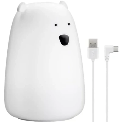 Immagine di goobay 61647 luce notturna LED a forma di orso polare, adatto come aiuto per addormentarsi, allattamento e cameretta dei bambini, 7 cambiamenti colore 3 modalità illuminazione