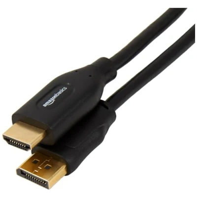 Immagine di Amazon Basics Cavo da DisplayPort (Sorgente) a HDMI (Display), unidirezionale, 4k 30 Hz, 1920 x 1200, 1080p, connettori placcati Oro, 1.8 m, Nero