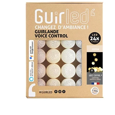 Immagine di GuirLED Ghirlanda luminosa con Sfere in Cotone LED USB, controllo vocale Amazon Alexa &amp; Google Assistant Programmabile all&#039;infinito Adattatore CA 2xUSB incluso 24 da 2,4m