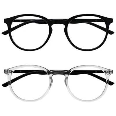 Immagine di OPULIZE Met 2 Pacco Occhiali Da Lettura Grande Giro Nero Chiaro Uomo Donna Cerniere Molla RR60 1C +1,50