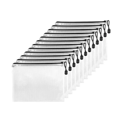 Immagine di Fousenuk 12 Pcs A5 Sacchetto di Zip Impermeabile, Borse File Mesh, Trasparenti Cartelline Portadocumenti, Buste Plastica Zip, del Documento per Documenti, Ricevute, Cosmetici, nero