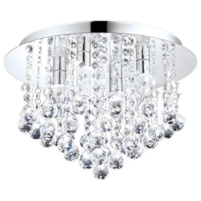 Immagine di EGLO Almonte lampada da soffitto LED a 4 luci per il bagno, bagno in metallo cromato e cristallo trasparente, prova di umidità bianco caldo, G9, IP44, diametro 35 cm