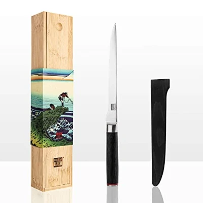 Immagine di KOTAI Coltello da pesce Filetto di sogliola Lama flessibile 20 cm Ideale per sfilettare il Affilato a mano Acciaio inossidabile giapponese 440C Manico in legno Pakka