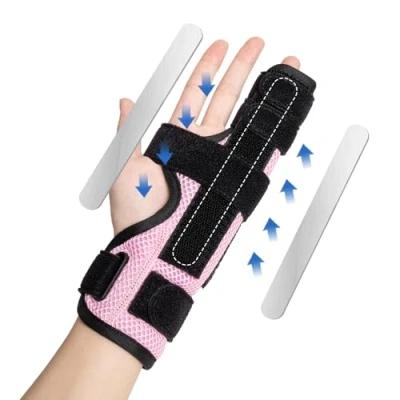 Immagine di YiYame Tutore mignolo mano, dito a scatto, metallo rizoartrosi mano sinistra e destra per rotto, distorsioni, fratture, tendinite, artrite, sollievo dal dolore, rosa, S