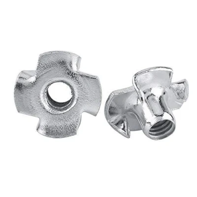 Immagine di Dado a T in Acciaio al Carbonio Zincato M3/M4/M5/M6/M8 Nut Set di Dadi 4 Punte Inserti Blindati Ragno Metallo per Mobili Legno(M4x50Pcs)