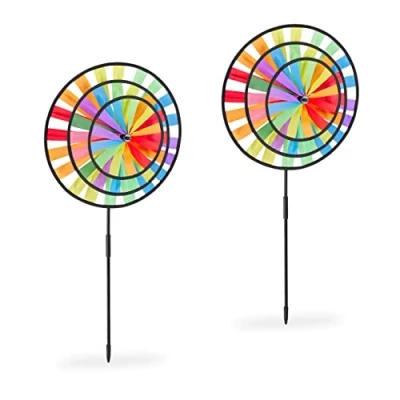 Immagine di Relaxdays Set di 2 girandola a vento per bambini, motivo: arcobaleno, balcone e giardino, 72 x 35 15 cm, multicolore