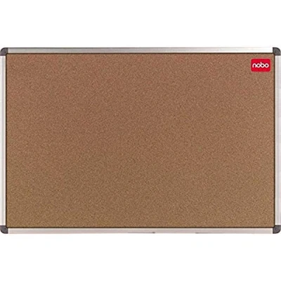 Immagine di Nobo 1902117 Bacheca con fondo in sughero e cornice alluminio paraspigoli, set di puntine dotazione, lavagna bianca trasparente per appunti, confezione singola, 60 x 45 cm, marrone