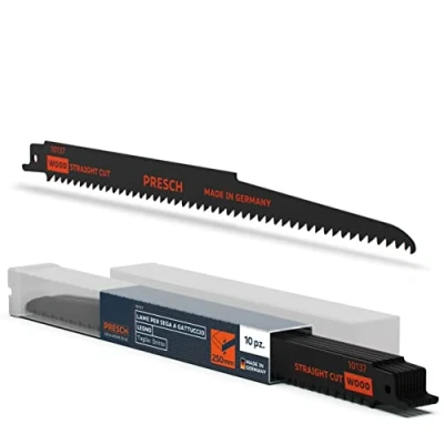 Immagine di Presch lame seghetto a gattuccio per legno 280 mm 10 pezzi (lunghe) taglio 6 250 gattucciop er legno, tubi in PVC e altro. Set di sega con scatola