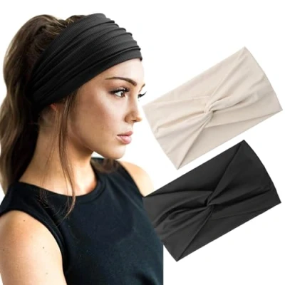 Immagine di DRESHOW 2 Pezzi Fasce per Capelli Donna Elastica Turbante Fascia Cerchietti Annodato Accessori