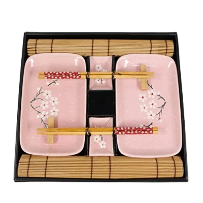Immagine di Exzact Stile Orientale 10 Pezzi Set di Sushi 2 x Piatti di, vassoi Tuffo matite bambù bambù, Bastoncini Paia Bacchette