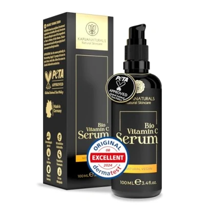 Immagine di BIO siero Vitamina C 100ml + Acido Ialuronico +Pantenolo +Vitamina e ✓ Vegan&amp;BIO 6 Volte viso für pelle luminosa&amp;pulita senza macchie&amp;arrossamenti altamente dosata incapsulata