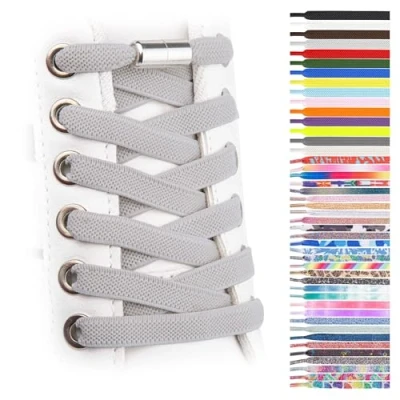 Immagine di SULPO Lacci scarpe elastici con chiusura rapida in metallo senza legatura piatti silicone nodo per adulti e bambini Stringhe elastiche