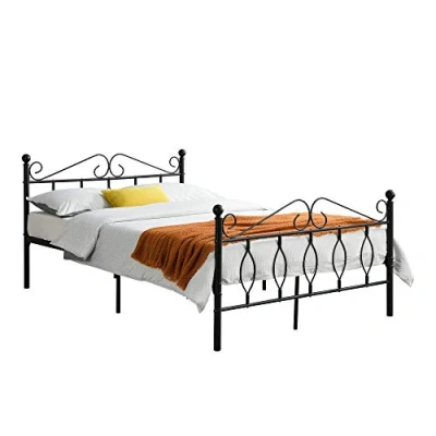 Immagine di Struttura Letto in Metallo con Testiera e Pediera Stile Romantico/Classico 140 x 200 cm Francese/Matrimoniale Nero