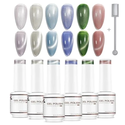 Immagine di Nicedeco Smalto Cat Eye Semipermanente per Unghie Colori Kit magneticp Lampada UV LED Soak Off Gel Nail Polish Set 31, 6x8ML