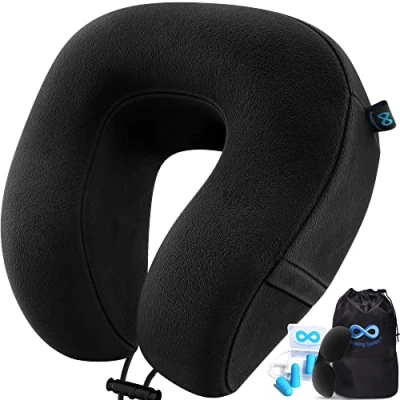 Immagine di Everlasting Comfort Cuscino Memory Foam da viaggio aereo con kit (Nero)