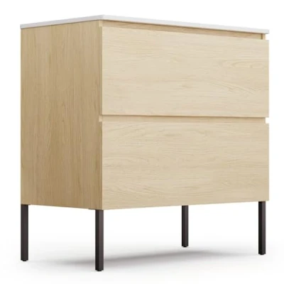 Immagine di blumfeldt Johnstone Mobile da Bagno con Lavabo, Legno Naturale, Lavabo in Ceramica Facile Pulire, Cassetti Spaziosi Chiusura Soft Close, Piedini Inclusi, Montare