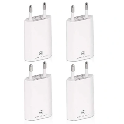 Immagine di Wicked Chili 4X PRO Series Power Adapter USB Compatibile con Apple iPhone, Samsung Galaxy/Mobile Phone Charger, Smartphone Plug (1A, 5V) Bianco