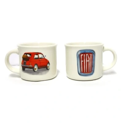 Immagine di Puckator Set di Due Tazzine da Caffè in Porcellana a Tema Fiat 500, Auto Design con Licenza Ufficiale Espresso Cup