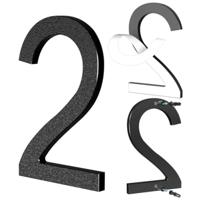 Immagine di Yafimea Numero civico esterno 15 cm nero, Numeri civici adesivi o a vite, effetto galleggiante 3D, plastica resistente per parete cancello (2)