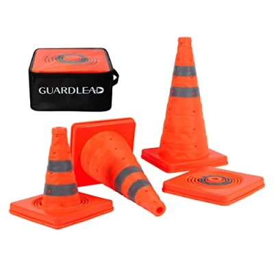 Immagine di coni pieghevoli di sicurezza stradale, pop up multiuso con luce LED e collare riflettente, per parcheggio pratica guida (4, 45cm)
