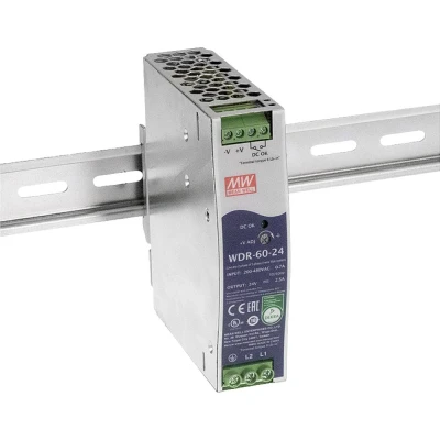 Immagine di Mean Well WDR 60 24 Alimentatore per guida DIN V/DC 2.5 A W Num. uscite:1 x Contenuto 1 pz.