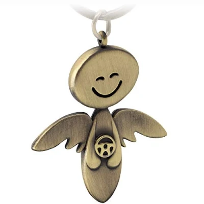 Immagine di FABACH Portachiavi con angelo custode Smile volante Elegante ciondolo a forma di in metallo color argento, oro, rosa, nero, bronzo, regalo portafortuna, patente guida auto,