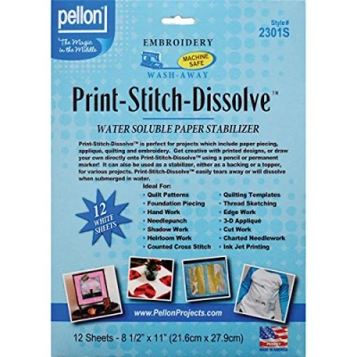 Immagine di Pellon 8,5 x 11 cm, con Stampa, Ricamo/Punto sciogliere/stabilizzatore di Carta, Confezione da 12, Colore: Bianco