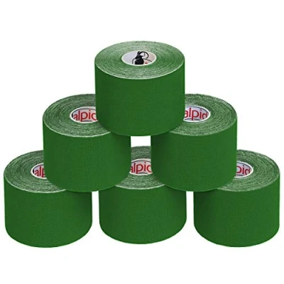 Immagine di ALPIDEX Nastro Kinesiologico Tanti Colori 1/3/ 6/12 Rotoli 5 m x 5,0 cm E Book Esempi Applicazione Tape Muscolare Cerotto, Colore:verde, Quantità:6 rotolo
