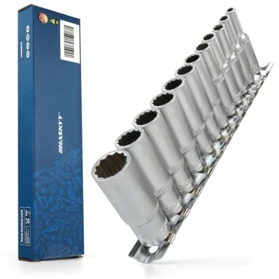 Immagine di HASKYY set di chiavi a bussola, dadi lunghi 5/32&quot; 9/16&quot;, inserto duodico, 1/4&quot; (6,35 mm), da 12 pezzi, lunghezza 5 cm