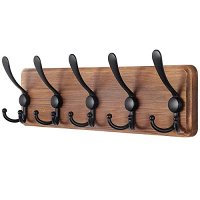 Immagine di SKOLOO Appendiabiti a parete per ingresso Stile casale 5 Ganci Tripli 44 cm da legno Appendere Cappotti Sciarpe, zaini e Altro