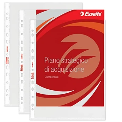 Immagine di Esselte Buste Perforate Deluxe, in PPL Antiriflesso, per Archiviare e Conservare Documenti Formato 22x30 cm, Confezione da 100 Buste, 395697600