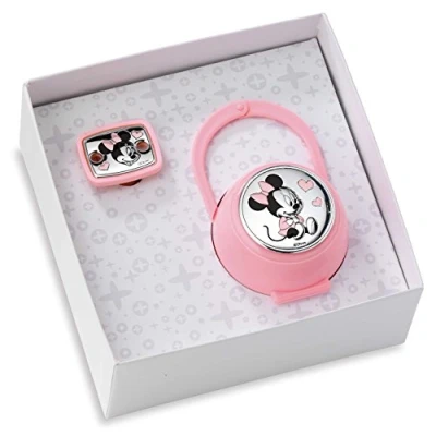Immagine di VALENTI &amp; CO. Disney Clip Ciuccio, Catenella Portaciuccio Con Box In Argento Ideale Come Regalo Per Nascita Neonato O Battesimo, Rosa, One size