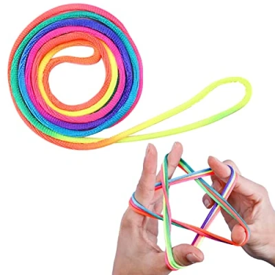Immagine di LABUYI 1 PCS,Finger Twist Gioco A Filo,Gioco del Dito della Stringa Bambini,Finger String Game Rainbow Rope,Giochi di Corda Mano Bambini,Cats Cradle String,Ottimo Come Piccolo Regalo,Lunghezza 160cm