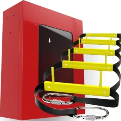 Immagine di Scala Antincendio 3 Piani 8 m di Corda Per Fuga in Scatola Rossa Ancoraggi Montaggio Inclusi