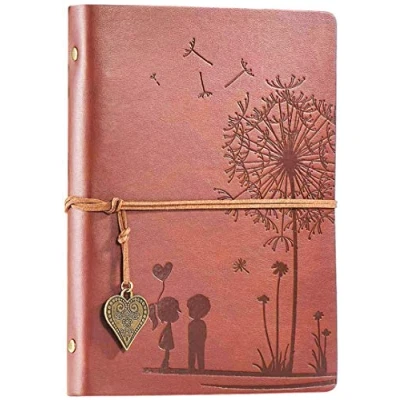Immagine di Diario di Viaggio Notebook Vintage A5 in Pelle Ricaricabile 100 Fogli / 200 Pagine 80GSM Carta senza Acidi Migliore idea Regalo (Marrone, 21x14.5cm)