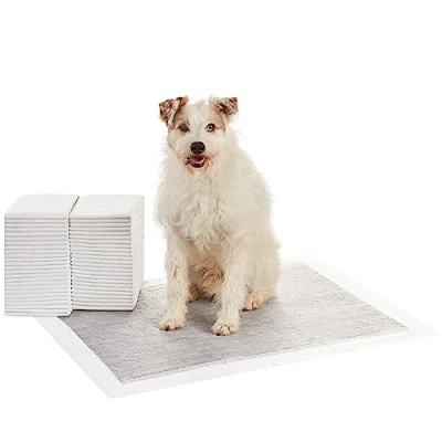 Immagine di Amazon Basics Tappetini al carbone con controllo degli odori per l&#039;addestramento di cani e cuccioli,prova perdite superficie ad asciugatura rapida,dimensione XL, confezione da 50, grigio