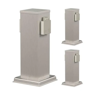 Immagine di ledscom.de 3 prese da giardino a colonna POLLY per esterni, IP44, 2 vie, acciaio inox, angolari, 27 cm