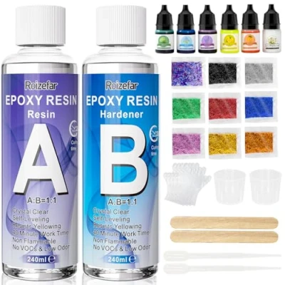 Immagine di Resina Epossidica Trasparente Kit 480ml, Rapporto 1:1 Starter per Principianti Comprendente e Di indurente, Pigmenti, Glitter, Creazioni, Gioielli Fai da Te, Legno,
