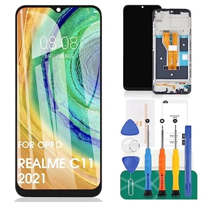 Immagine di per Oppo Realme C11 2021 Sostituzione dello Schermo C20 Display LCD C21 Touch Screen Digitizer Assembly RMX3231 Kit di Riparazione con Telaio (Nero)