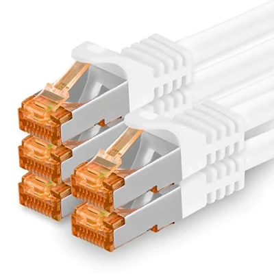Immagine di Cat.7 Cavo di Rete 1m Bianco 5 Pezzi Ethernet LAN Cat7 Cat 7 SFTP Spina RJ45 Cat6a 10 Gbit s Compatibile con Cat5 Cat6 Cat8 per Switch Router Modem Patchpanel
