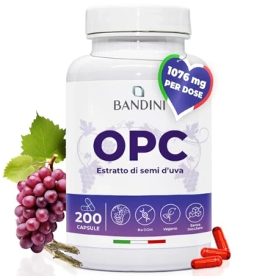 Immagine di Bandini® Integratore OPC (95%) Estratto semi d&#039;uva + Vitamina C 200 capsule Vegane puro da uva italiana Contenuto più alto secondo HPLC Antiossidante, Proantocianidina Oligomerica 95%