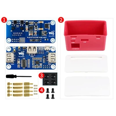 Immagine di PoE Ethernet/USB HUB BOX Compatible Raspberry Pi Zero Series, with PoE/ETH/USB HAT Inside, 802.3af Compliant, Includes 3x USB 2.0 Ports